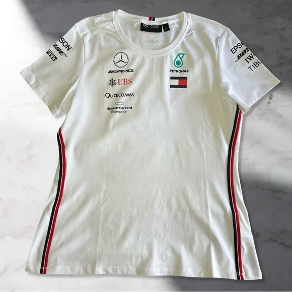 Mercedes Benz AMG Petronas 2019 Formula 1 Women’s Crewneck Tee In White Size XL - Picture 2 of 15